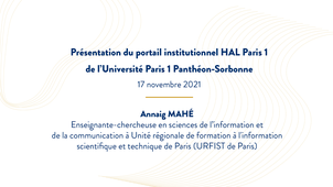 Présentation du portail institutionnel HAL Paris 1 de l'Université Paris 1 Panthéon-Sorbonne