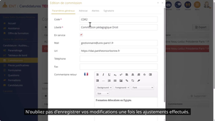 1. Créer et paramétrer une commission ECandidat